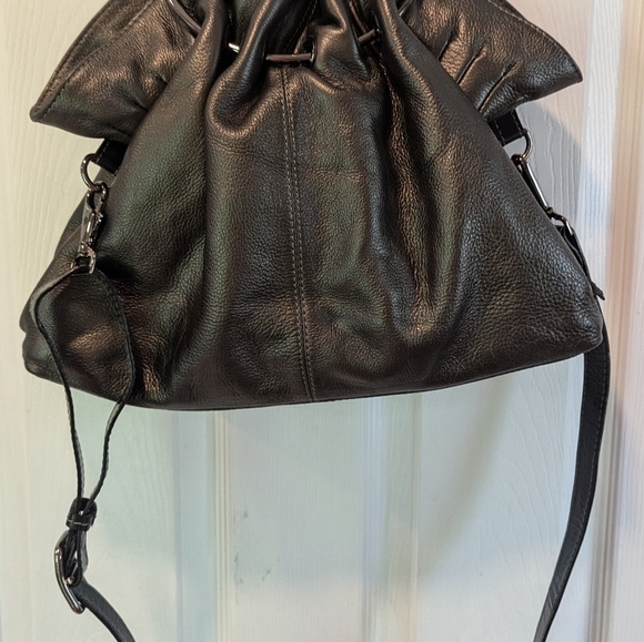 Vintage Nino Bossi Leather Convertible Bag In Grey Pewter Leather - Picture 15 of 16